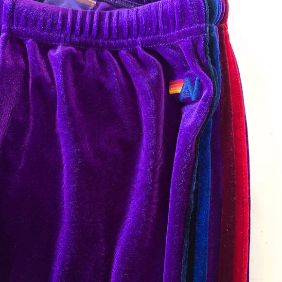 AVIATOR NATION 5 Stripe Velour Velvet Sweatpants in Purple Size S - Picture 9 of 14